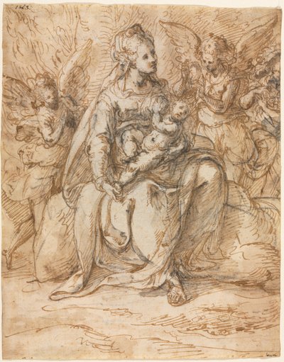 Madonna e Criança com Anjos, final dos anos 1500. de Aurelio Luini