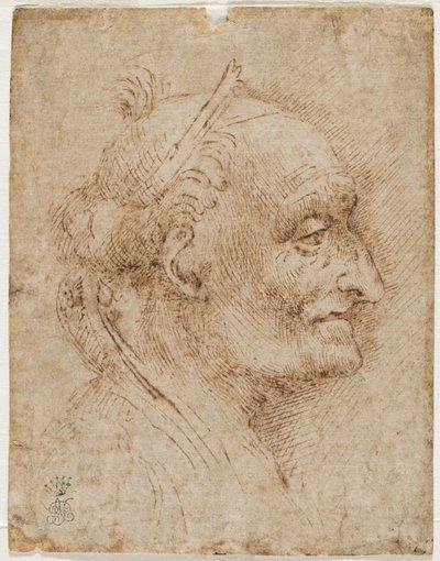 Cabeça de abóbada antiga à direita, século XVI (ponta metálica, carvão, caneta e tinta) de Aurelio Luini