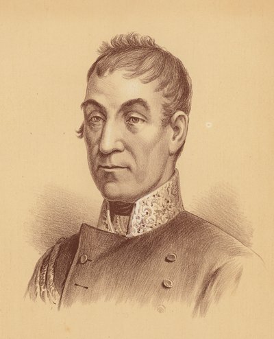Major-General Lachlan Macquarie, Quinto Governador de Nova Gales do Sul (litografia a cores) de Australian School