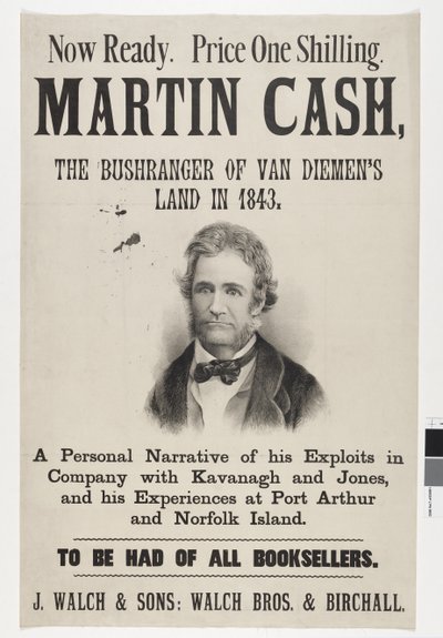 Agora pronto. Xelim do preço um. Martin Cash, o Bushranger da Terra de Van Diemen em 1843, 1870 de Australian School