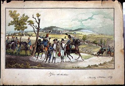 Uma Procissão de Soldados Hapsburg em Paisagem de Austrian School