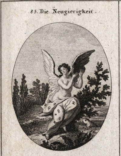 Alegoria de curiosidade representada com um drapeado pontilhado de orelhas e olhos As asas elevadas Gravura em "Iconologie oder Ideen aus dem Gebiet der Leidenschaften und Allegorien bildich dargestellt fur Zeichner, Mahler, Dichter, Gelehrte, Erzieher und de Austrian School