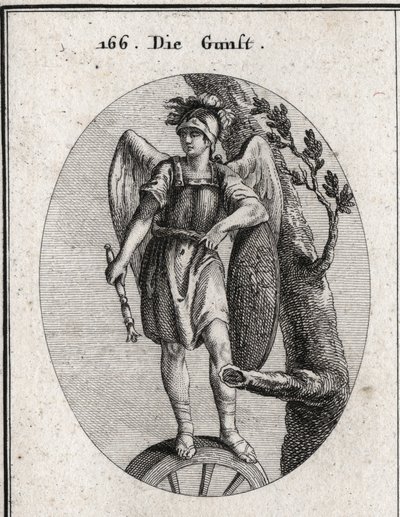 Alegoria do favor derivado da virtude simbolizada pela armadura e pelas asas, da fortuna representada pela roda e do perigo representado pelo escudo sobre o qual se ilustra a aventura de Arion. O cetro cai em direção à terra é o sinal dos reis de Per de Austrian School
