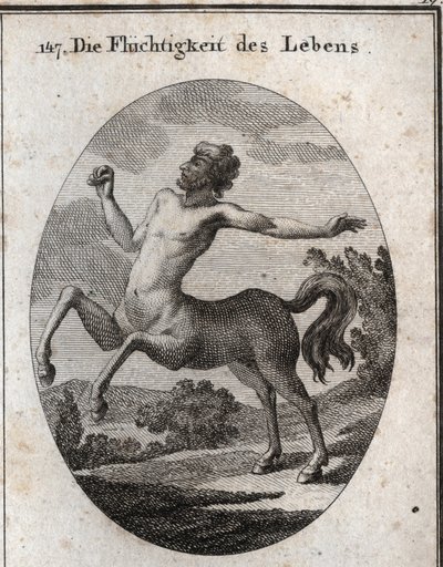 Alegoria da velocidade da vida humana representada por um Centauro. Gravação em "Iconologie oder Ideen aus dem Gebiet der Leidenschaften und Allegorien bildestellt fur Zeichner, Mahler, Dichter, Gelehrte, Erzieher und freunde Hoherer Geschmacksbilden". de Austrian School