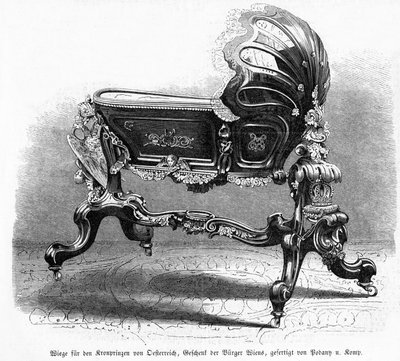 Berço do austríaco príncipe herdeiro, ilustração de Leipziger Illustrirte Zeitung, 1859 (gravura em madeira) de Austrian School