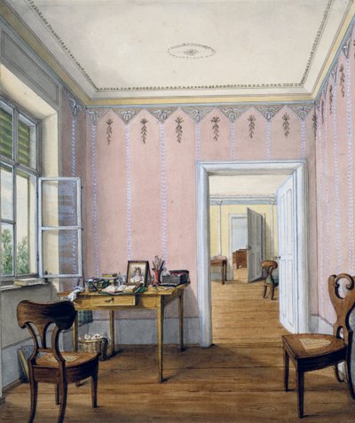Biedermeier style interior, cerca de 1840, aguarela, Áustria de Austrian School
