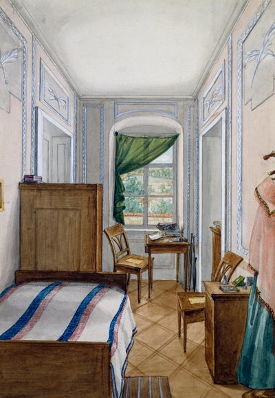 Pequeno quarto em estilo Biedermeier, aguarela, Áustria de Austrian School