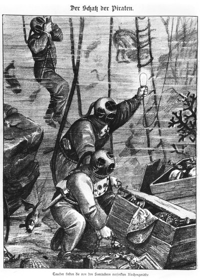 Mergulhadores encontram tesouro de piratas, 1897 de Austrian School