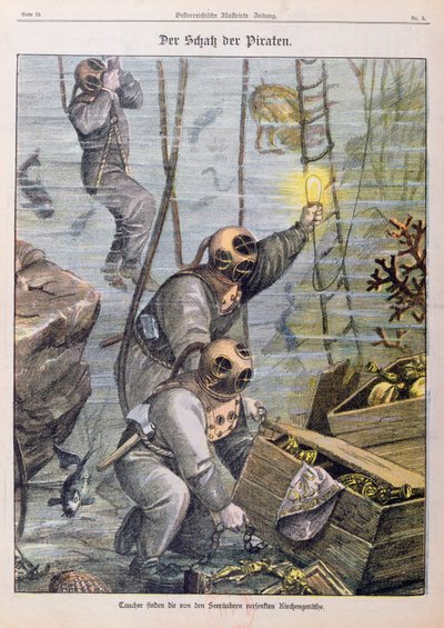 Mergulhadores encontram tesouros saqueados por piratas das igrejas, em 1897 de Austrian School