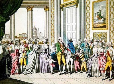 O Imperador Leopoldo II e sua família dão as boas-vindas a Fernando I, Rei de Nápoles e da Sicília e sua família em Viena de Austrian School