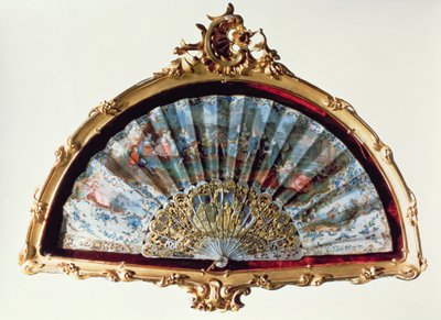 Fan, decorado com uma cena de um campeão de fete, pertencente à Imperatriz Elisabeth (marfim, dourado) de Austrian School