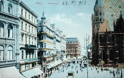 Cartão postal representando a Praça de Santo Estêvão e a Catedral de Santo Estêvão, Viena de Austrian School