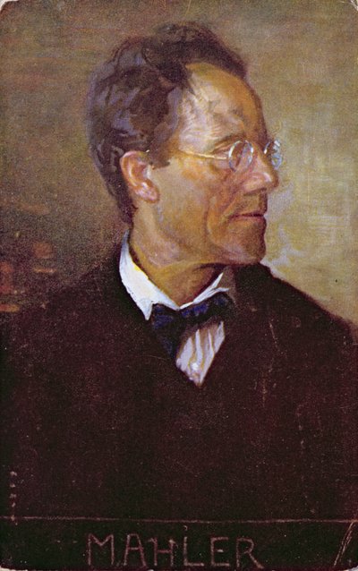 Cartão postal representando um retrato de Gustav Mahler (1860-1911) c.1910 (litografia a cores) de Austrian School