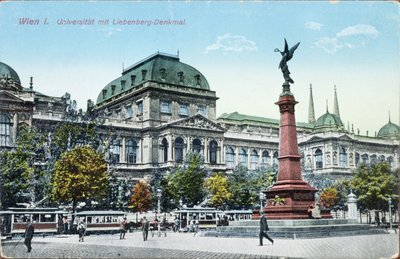 Postal representando a Universidade de Viena e o Monumento Liebenberg, c.1915 de Austrian School