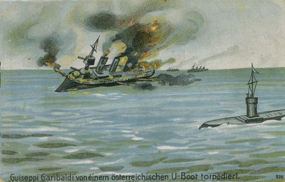 Naufrágio do cruzador italiano Giuseppe Garibaldi pelo submarino austríaco U-4, Primeira Guerra Mundial, 18 de julho de 1915 de Austrian School