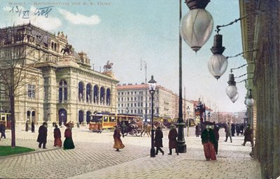 O Kaerntnerring e a Ópera Imperial e Real em Viena, 1908 de Austrian School