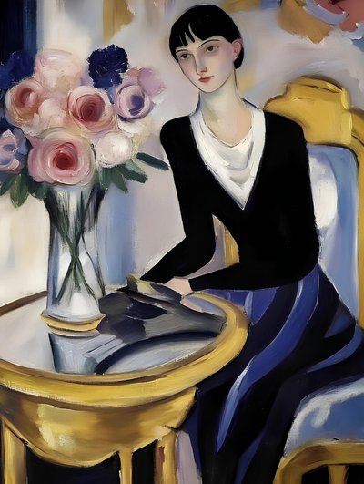 Senhora elegante com rosas de Avanesova Elena