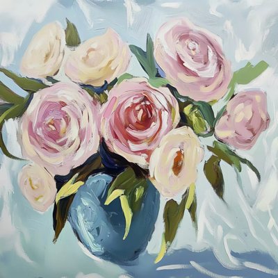 Rosas cor-de-rosa num vaso azul de Avanesova Elena