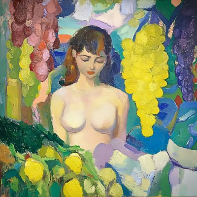 Mulher serena com fruta de Avanesova Elena
