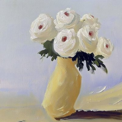 Flores brancas num vaso amarelo de Avanesova Elena