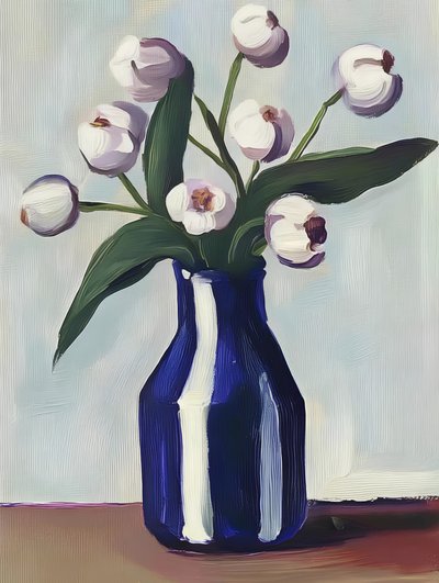 Flores brancas num vaso azul de Avanesova Elena