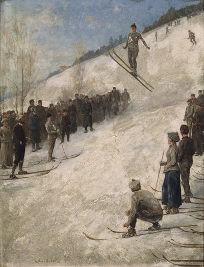 Concurso de Esqui em Fjelkenbakken, Asker (óleo sobre tela) de Axel Hjalmar Ender