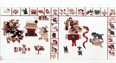 O Deus Asteca Cihuacohuatl representado em um manuscrito hieroglífico, pictogramas. de Aztec Aztec