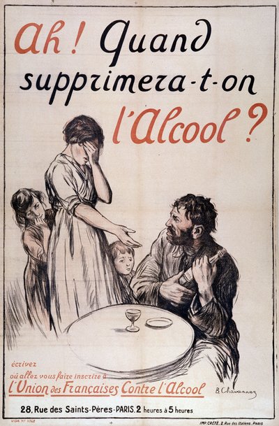 Alcoolismo: "Quando será retirado o álcool?" c. 1910 (litografia) de B. Chavannaz