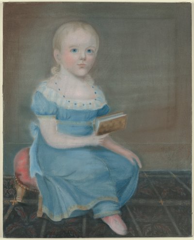 Retrato de uma menina com olhos azuis e vestido azul de B. Doyle