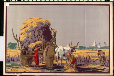 Um campo de arroz, da série "Burma: A Land of Rich Resources" (litografia a cores) de Ba Nyan