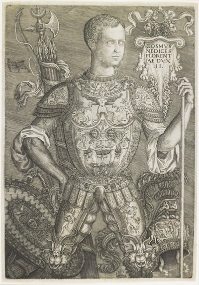 Cosmo I de Medici, gravado por Niccolo della Casa (fl. C.1543-48) de Baccio (after) Bandinelli