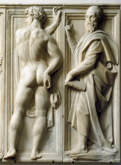 Profeta e Ignudo Relevo de mármore baixo de Baccio Bandinelli (1493-1560) de Baccio Bandinelli