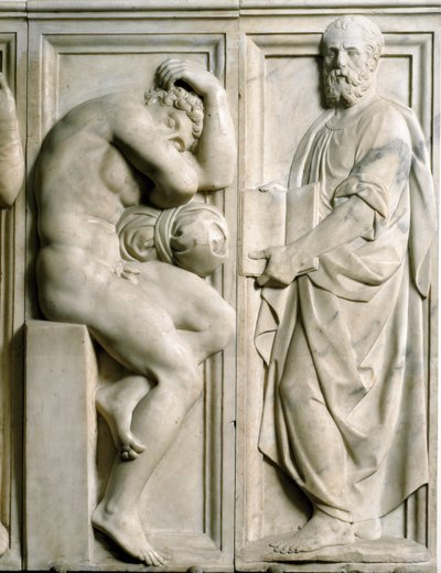 Profeta e Ignudo Relevo de mármore baixo de Baccio Bandinelli (1493-1560) de Baccio Bandinelli