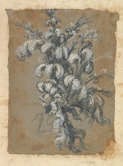 Design para um cocar luxuoso com penas em um capacete, ca. 1620-56. de Baccio del Bianco