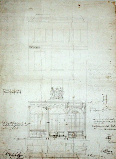 Design para o escritório da loteria estadual de Nicholson, nº 3 Cockspur Street, City of London de Baker Baker