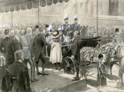 Rei Eduardo VII e Rainha Alexandra - Stand do Conselho do Condado de Londres em Trafalgar Square, 24 de outubro de 1902 (aguarela sobre papel) de Balliol (after) Salmon