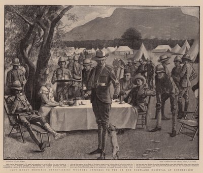 Lady Henry Bentinck entretendo oficiais feridos para um chá no Hospital Portland em Rondebosch (litografia) de Balliol (after) Salmon