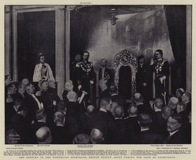 Abertura da Fortaleza Norueguesa, o Príncipe Gustav Adolf fazendo o Juramento de Fidelidade (litografia) de Balliol (after) Salmon