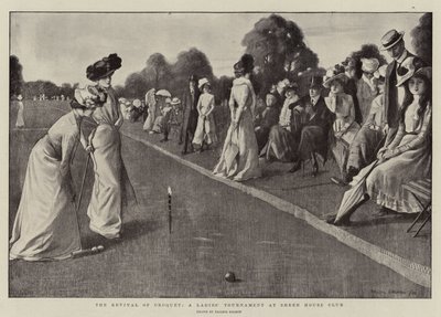 O renascimento do croquet, um torneio de senhoras no Sheen House Club (litografia) de Balliol (after) Salmon