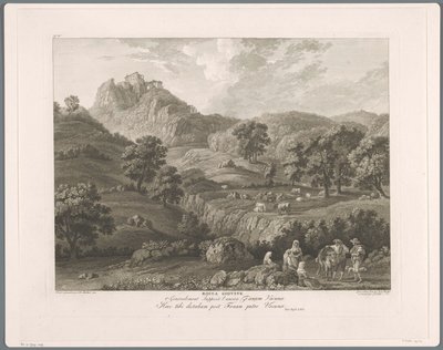 Vista de Roccagiovine Rocca Giovine (título no objeto) Suite de VI vues des Environs de Rome (...) (título da série) de Balthasar Anton Dunker