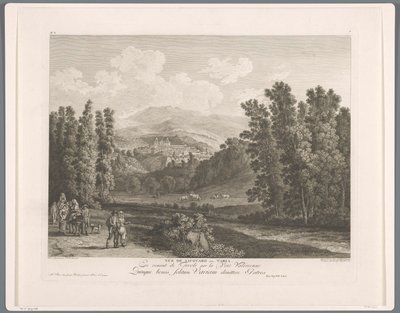 Gezicht op Vicovaro
Vista do antepassado Vicovaro. Variável (título sobre o objecto)
Conjunto de VI Vistas dos arredores de Roma (...) (título da série) de Balthasar Anton Dunker