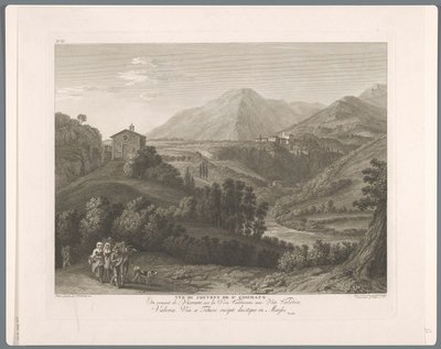 Gezicht op de San Cosimato Vista do convento de s. Cosimato (título no objeto) Suite de VI Vistas dos Arredores de Roma (...) (título da série) de Balthasar Anton Dunker