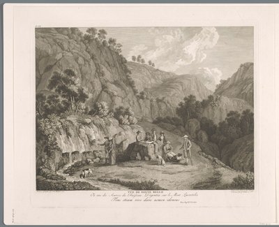 Vista da fonte em Monti Lucretili Vüe ​​de fonte bello (título no objeto) Suite de VI vues des Environs de Rome (...) (título da série) de Balthasar Anton Dunker