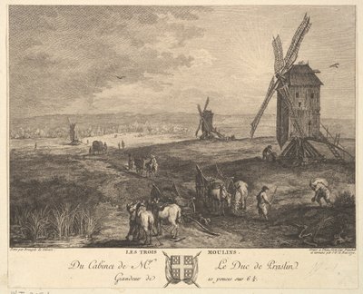Os Três Moinhos Les Trois Moulins após uma pintura na coleção do Duque de P..., 1772 de Balthasar Anton Dunker