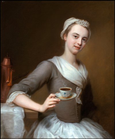 Rococo : Oferta de uma chávena de café par Denner, Balthasar (1685-1749). Óleo sobre tela, 76x63,2. Colecção Privada de Balthasar Denner