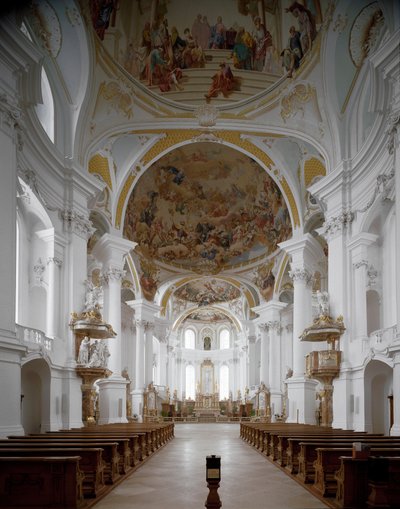 Vista interna da igreja do mosteiro pelo arquitecto Johann Balthasar Neumann (1687-1753) Neresheim, Alemanha de Balthasar Neumann