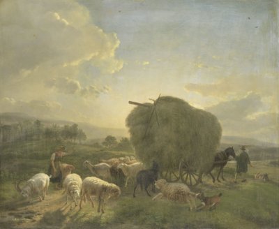 Paisagem com Ovelhas e um Vagão de Feno de Balthasar Paul Ommeganck