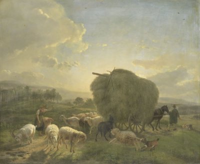Paisagem com ovelhas e uma carroça de feno de Balthasar Paul Ommeganck