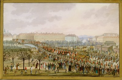 A imperatriz Karoline Augusta, quarta esposa do imperador Francisco I, entra em Viena a 10 de novembro ... (guache) de Balthasar Wigand
