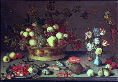 Uma cesta de uvas e outras frutas de Balthasar van der Ast
